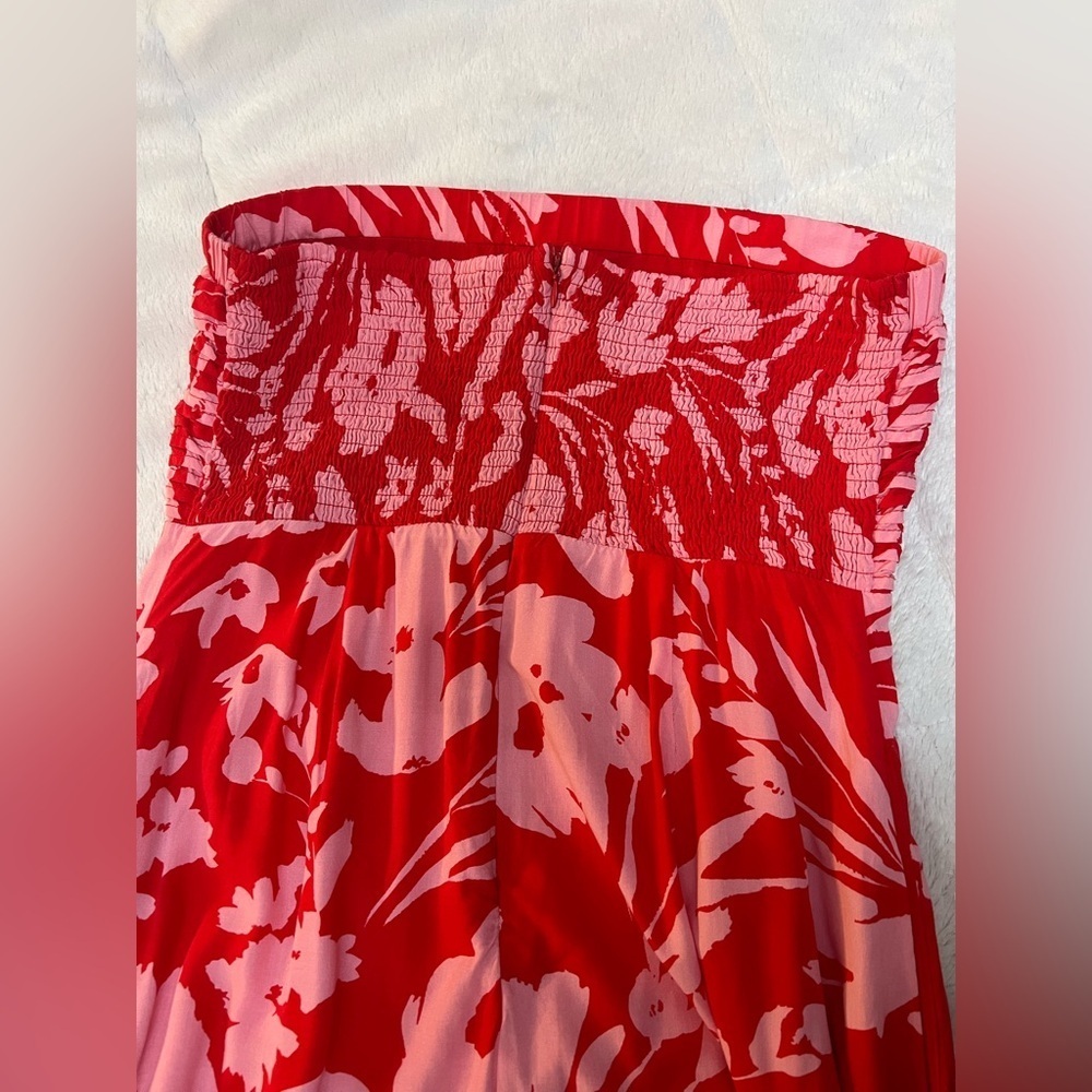 🌺 Anthropologie Lost + Wander Strapless Red Floral Midi Dress - Picture 7 of 9